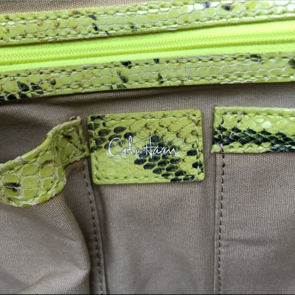 Cole Haan neon green/grey snake print tote. - Picture 4 of 13